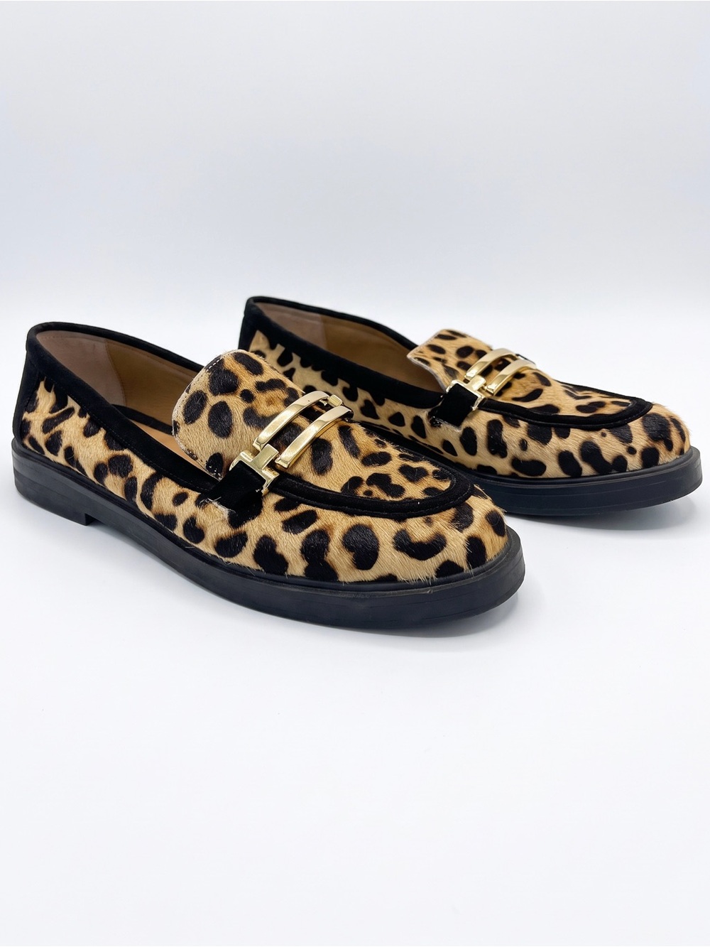Kelly & Katie Women’s Loafer Flats Animal Print Buckle Leather Beige Black 9.5 M